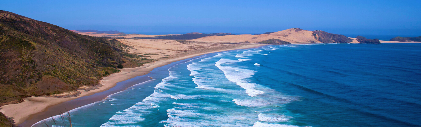 Panoramablick über den Reinga Beach in Neuseeland